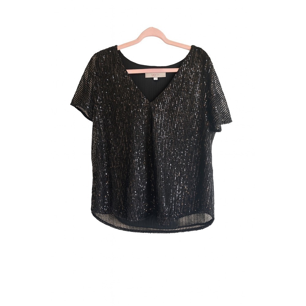 LOFT Black Sequin Top Medium V Neck Party Holiday NYE Indie Sleaze Glam